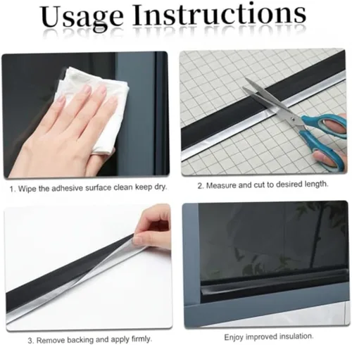 Vista 5 de Burlete para puertas – Protector de goteo autoadhesivo para ventana, ángulo de 135°, barrera de agua de goma negra a prueba de fugas para el hogar