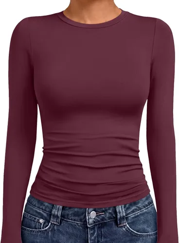 Vista 14 de AUTOMET - Camisetas ombligueras de manga larga para mujer, básicas, de compresión, para salir, otoño, ropa de moda del año 2000 Blanco
