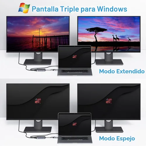 Vista 6 de LIONWEI - Estación de acoplamiento USB 3.0 a HDMI dual para MacBook (necesita controlador) USB C/ USB A to 2 Monitor HDMI, Compatible with MacBook