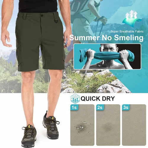Vista 4 de Pantalones cortos de senderismo para hombre, de secado rápido, ligeros, transpirables, para exteriores, de carga.