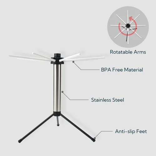 Vista 4 de Estante plegable para secar pasta KitchenDAO, compacto para fácil almacenamiento, montaje rápido, estante para secar pasta plegable, colgador