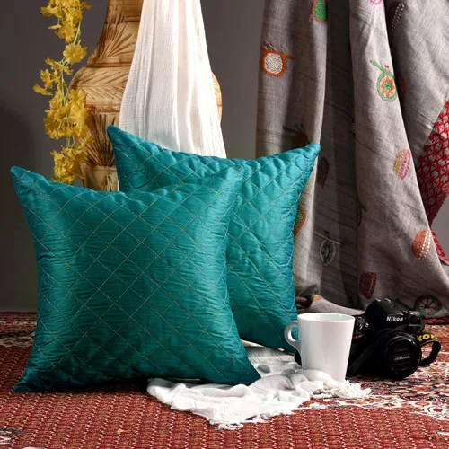Vista 9 de Almohadas bordadas de 12 x 12 pulgadas, fundas de almohada pequeñas decorativas para sofá, fundas de almohada azules, paquete de 2, almohadas