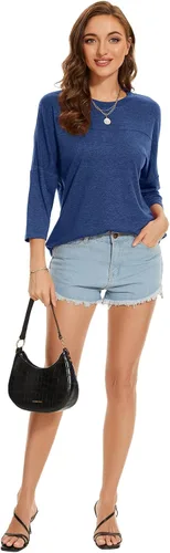 Vista 162 de ZENNILO Camisetas casuales de manga 3/4 para mujer, holgadas, cuello redondo, lindas camisetas básicas