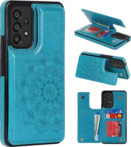 Vista 15 de UEEBAI Funda para Samsung Galaxy A53 5G, funda de cuero PU de lujo con [dos cierres magnéticos] [ranuras para tarjetas] Función de atril Durable A