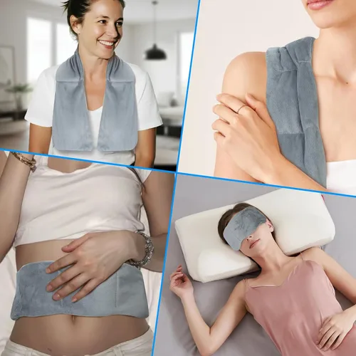 Vista 6 de Máscara térmica para ojos – Máscara de ojos para dormir con cuentas de arcilla congelable y apta para microondas, compresa caliente o fría, alivio