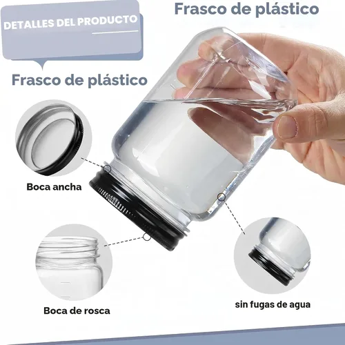Vista 3 de novelinks Tarros de plástico de 16 onzas y frascos de plástico transparente Negro