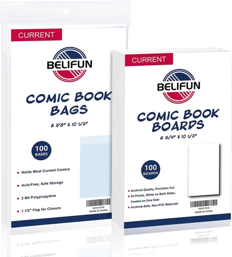 Vista 7 de 100 bolsas y tableros de cómics de la edad plateada – Tableros de cómics reutilizables y bolsas para almacenamiento de cómics, bolsas de cómics