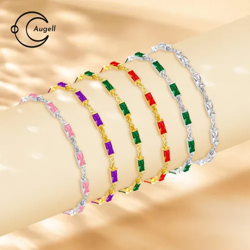 Vista 4 de Pulsera de eslabones de oro de 18 quilates para mujer, pulsera de tenis con circonita cúbica 5A, hipoalergénica, plata de ley 925 hipoalergénica
