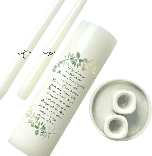 Vista 11 de Velas Unity para Boda, Set Moderno de Unity, Velas Personalizadas y a Medida de Columna y Cónicas con Cita, Cera Premium Blanca Sin Aroma