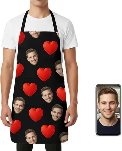 Vista 7 de Delantal personalizado, delantal con foto personalizada para hombres y mujeres, con 2 bolsillos, regalo personalizado de cumpleaños o Navidad