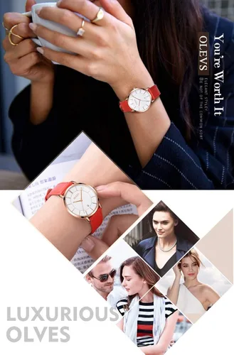 Vista 7 de OLEVS Reloj de pulsera para mujer reloj de pulsera para mujer impermeable delgado minimalista casual simple de cuarzo analógico con calendario