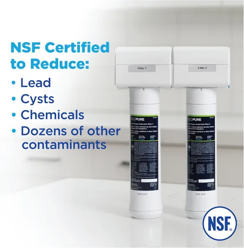 Vista 6 de EcoPure ECOP20 Sistema de filtro de agua para debajo del fregadero de 2 etapas - Certificado NSF para reducir 58 contaminantes - Agua potable limpia