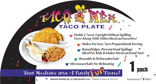 Vista 5 de Taco Mex - Plato para taco, reutilizable, redondo, suave o rígido, soporte para tacos para noches de taco, plástico libre de BPA de 10.75 pulgadas