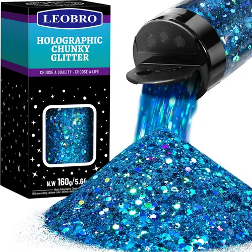 Vista 16 de Leobro - Purpurina blanca, 160g/5.64oz de purpurina holográfica gruesa para manualidades, resina, uñas, cuerpo, vasos, decoraciones de fiesta