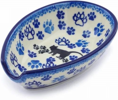Vista 15 de Auténtico soporte de cuchara de cerámica polaca en diseño de amapolas azules hecho a mano en Bolesławiec Polonia por Ceramika Artystyczna +