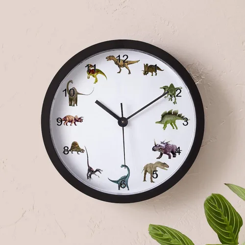 Vista 5 de CafePress Reloj de pared de dinosaurio con números negros, reloj de pared decorativo único de 10 pulgadas