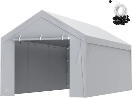 Vista 138 de VEVOR Cobertizo Tienda de Almacenamiento Exterior Portátil Resistente de 6 x 8 x 7 pies, Refugio de Cochera Garaje Impermeable con Puerta Enrollable