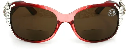 Vista 2 de Medallón, cuerda, bifocales brillantes lentes de sol para mujer, adornados con cristales europeos auténticos transparentes, lentes de lectura de sol