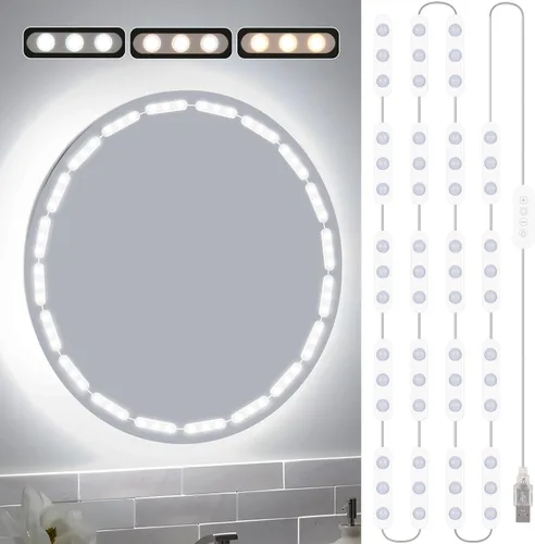 Vista 8 de Luces LED de tocador para espejo, luces de tocador adhesivas con 10 bombillas regulables, 3000K 4000K 6500K y 10 niveles de brillo ajustable, cable