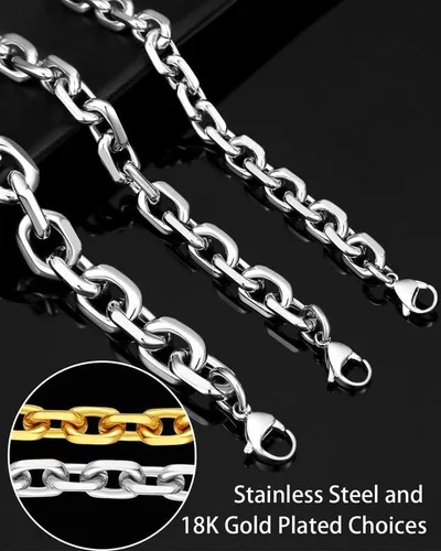 Vista 4 de HstyleUnee Collar de cadena de cable Rolo de acero inoxidable para hombres y mujeres, 0.354 in0.394 in0.512 in ancho, chapado en oro de 18 quilates