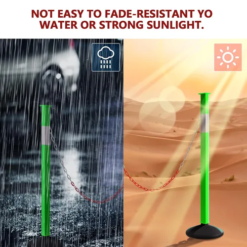 Vista 2 de Paquete de 4 conos de delineador de tráfico con base pesada y collares reflectantes, barrera de seguridad verde ajustable con cadenas de plástico