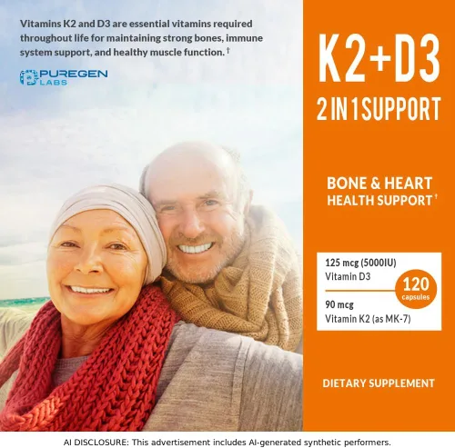 Vista 4 de Puregen Labs 2 en 1 Fórmula de alta potencia complejo de vitamina D3 y K2