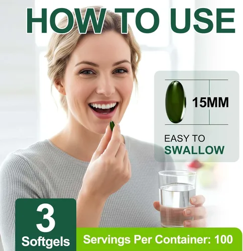 Vista 7 de Tiuedu Espirulina Chlorella Softgels 300 cápsulas, 17 en 1 mezcla de nutrientes verdes, cápsulas blandas de espirulina Chlorella, ricas en proteínas