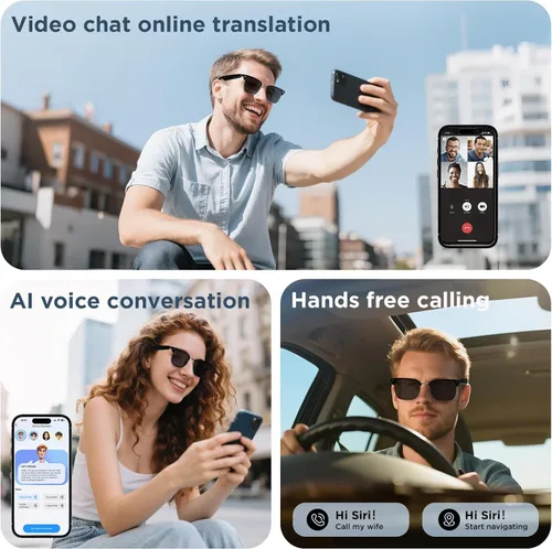 Vista 3 de Gafas de sol inteligentes con control de voz, llamadas manos libres y protección UV400, audio HD, micrófono integrado, tiempo de reproducción de 6