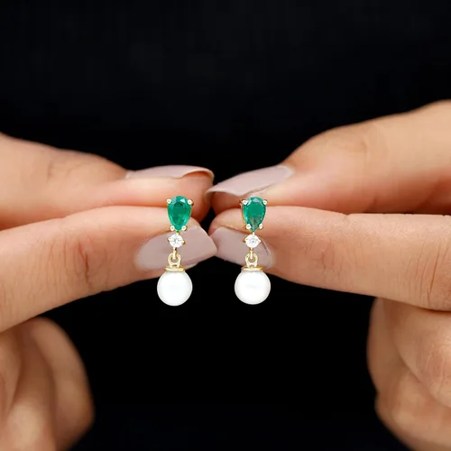 Vista 5 de Aretes colgantes de perlas seleccionadas a mano, joyería de boda nupcial para ella