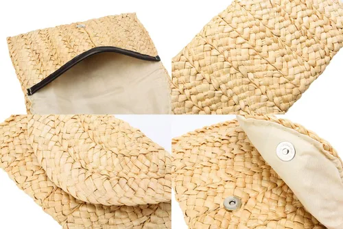 Vista 7 de Obosoyo Bolso de mano de paja para mujer, cartera de sobre, bolso tejido de playa de verano
