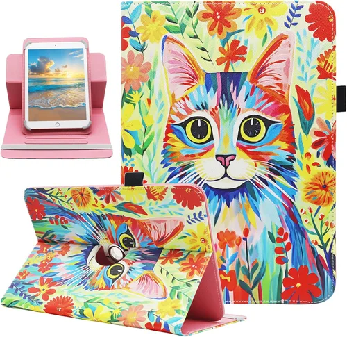 Vista 13 de Funda universal para tablet Android de 10 y 10.1 pulgadas, Dluggs de piel sintética con rotación de 360 grados, soporte multiángulo
