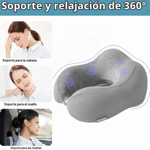 Vista 4 de Almohada de viaje – Almohada de cuello para viajes, almohada de apoyo portátil de espuma viscoelástica, cómoda y ligera, paquete rápido para 2-Gris