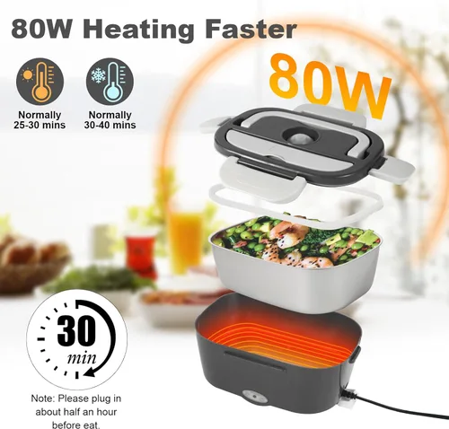 Vista 3 de SOHIDA Fiambrera eléctrica, calentador de alimentos portátil de 12 V/24 V/110 V con tenedor SS y cuchara para coche/camión/oficina, lonchera