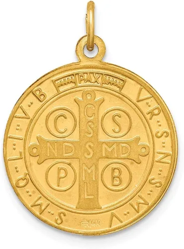 Vista 4 de Oro amarillo de 14 quilates sólidoredondo, reversible, patrón católico, San Benito, acabado mate cepillado, medalla con dije, Metal