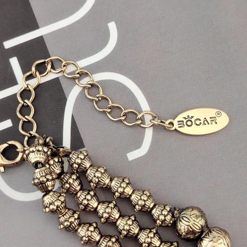 Vista 7 de Bocar Juego de collar y aretes de cuentas gruesas de 3 capas, collar de múltiples capas para mujer