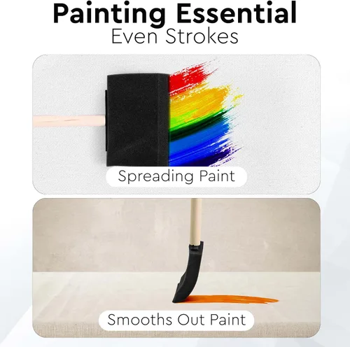 Vista 4 de Juego de 10 pinceles planos y flexibles de espuma de polietileno con punta biselada con asas de madera, ideal para aplicar pintura, pinturas a base
