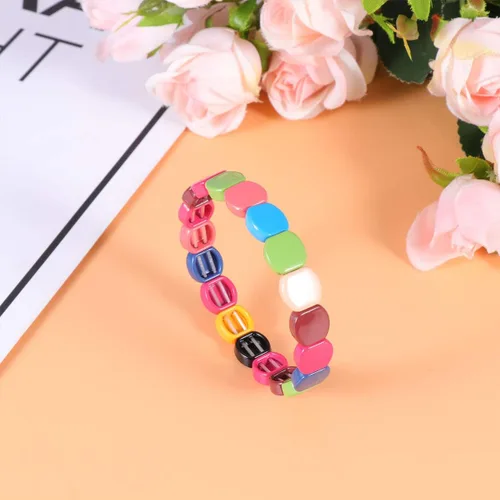 Vista 3 de Exceart Pulseras para mujer, pulseras de azulejos esmaltados, pulseras de cuentas de Tila de arco iris, pulseras elásticas apilables para hombres