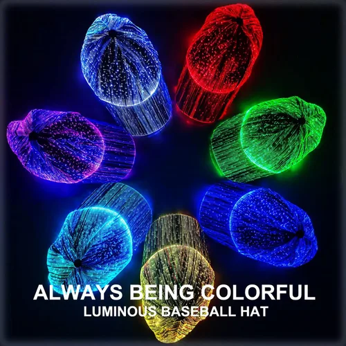 Vista 2 de HUNRUY Hip Hop - Gorra de béisbol LED luminosa para rave de Navidad con 7 colores de carga USB, 6