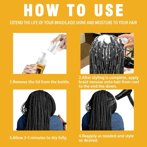 Vista 7 de Goiple Braid Mousse, Twist, Locs - Agarre extra, alto brillo, hidrata, control de encrespamiento, ligero, fácil de aplicar, 8.4 onzas líquidas