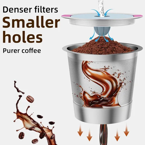Vista 2 de 1 paquete de cápsulas de café K Cup reutilizables, filtros de café K Cup rellenables de acero inoxidable para cafeteras Keurig 1.0 y 2.0