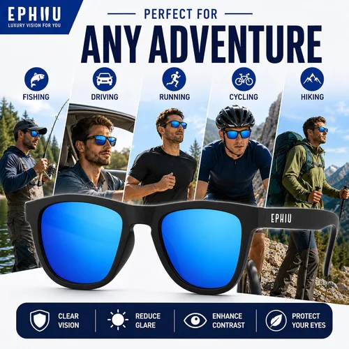 Vista 7 de EPHIU Polarized Sports Sunglasses for Men Women Lightweight TR90 Running Sunglasses with UV400 TAC Lenses for Cycling Fishing