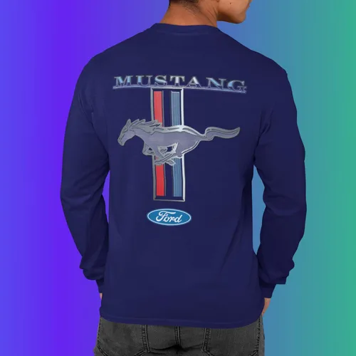 Vista 3 de Ford Mustang Pony Racing Stripe 5.0 Muscle Shelby - Camiseta de manga larga con estampado frontal y espalda