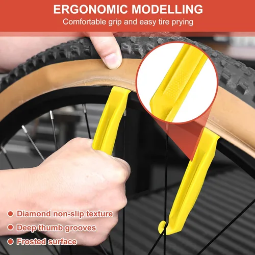 Vista 5 de Kit de reparación de neumáticos de bicicleta de 28 piezas, kit de parche de tubo interior de bicicleta con 24 piezas de parches autoadhesivos sin