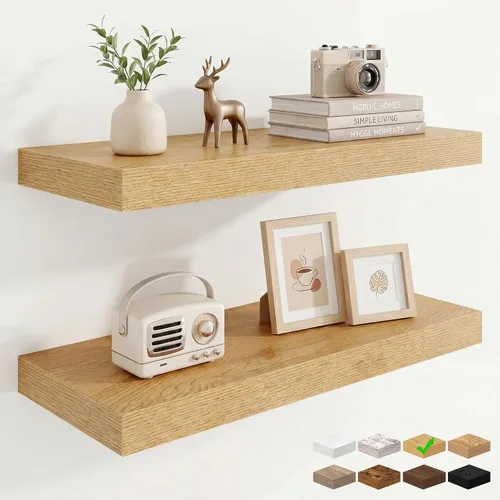 Vista 81 de Marsmiles 12in Depth Floating Shelves, 12x12x1.4, Rustic Brown, Set of 3 Marrón rústico