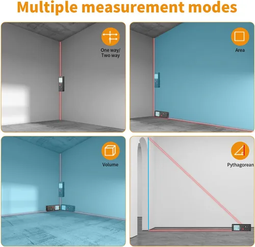 Vista 4 de Bilateral Laser Measurement Tool, Bauihr 393ft/120M Rechargeable Aluminum Dual Laser Distance Meter