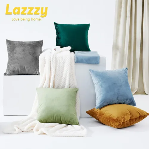 Vista 6 de Fundas de almohada de terciopelo decorativas para sofá, cama, sofá, silla, funda de cojín suave color amarillo, funda de almohada cuadrada sólida