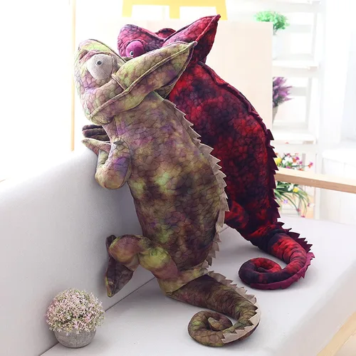Vista 4 de Juguete de peluche de camaleón de simulación, súper suave de 27.55 pulgadas, juguete de peluche de camaleón de lagarto lindo y realista, regalo