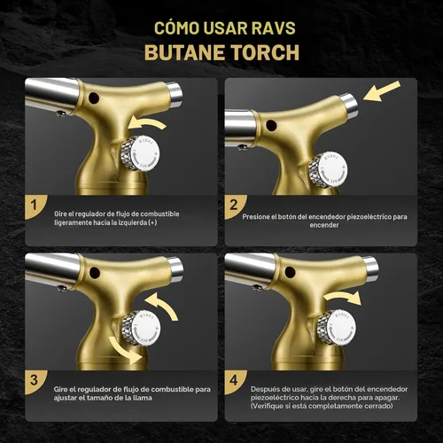 Vista 9 de RAVS Encendedor Antorcha de Butano con Diseño de Cobre Sólido, Encendedor Antorcha de Cocina con Llama Ajustable, Soplete Recargable para Crème