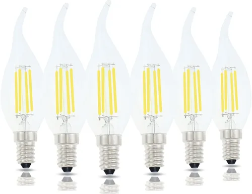 Vista 10 de Bombilla LED E14 con base europea de 4 W, bombillas LED regulables equivalentes a 40 W, bombillas LED con punta de llama, 110 V 2700 K, blanco