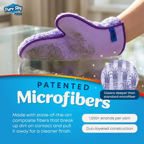 Vista 3 de persik Pure-Sky - Guante de limpieza de microfibra Ultra – Just Add Water No necesita detergentes – 2 en 1, combinación para vidrio y multiusos